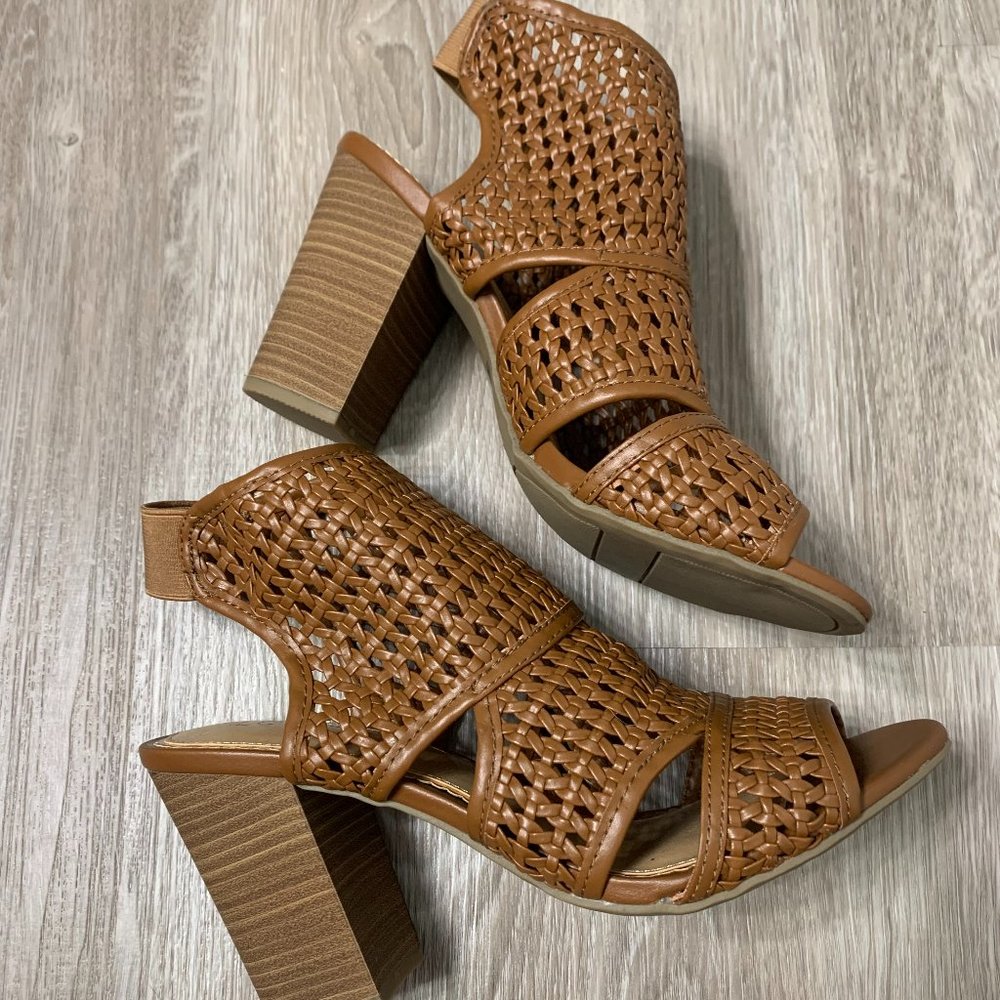 Brown Woven Peep-Toed Heels